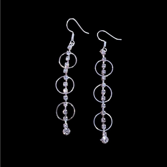 RHINESTONE CIRCLE CHAIN DROP EARRINGS - Picture 4 of 4
